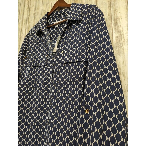 Charter Club Women's Button Down Top Roll Tab Navy Blue Gold Button Blouse 3X - Picture 5 of 10